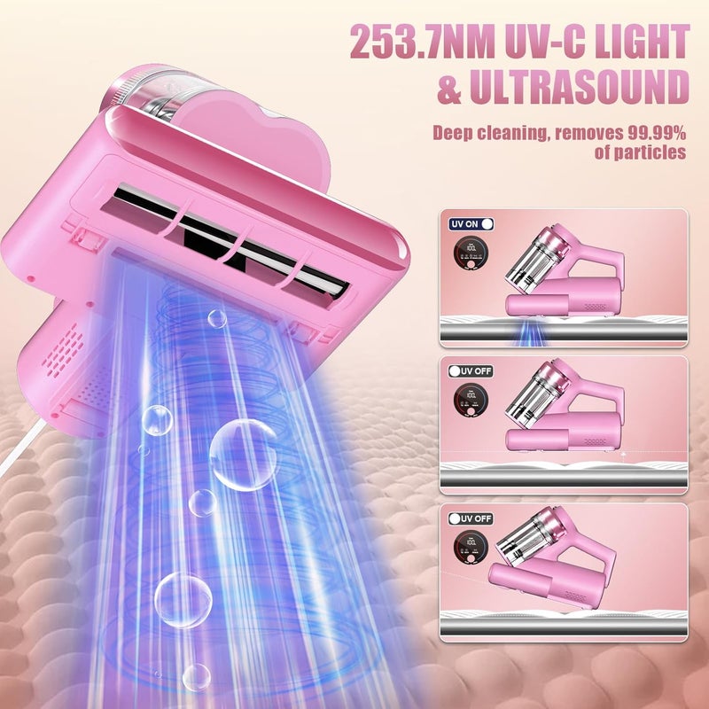 Teant Mattress Vacuum Bed Vacuum Cleaner with 253.7nm UV-C Light, Hyper Helix Motor with 16kPa Strong Suction & 33000 RPM/Min Tapping, HEPA Filter, 149℉ Heat & Ultrasonic & Anion for Bed and Pet - Image 3